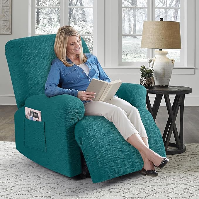 Timeles Recliner Covers Recliner Chair Covers Reclining Couch Covers Sofa Slipcovers Stretch Soft Washable (Single-Seater, Emerald Green)