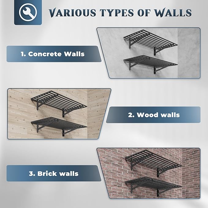 2-Pack 2x4ft Garage Shelving Wall Mounted, 2' x 4' Heavy Duty Garage Storage Shelves with Hooks, 500LB Capacity