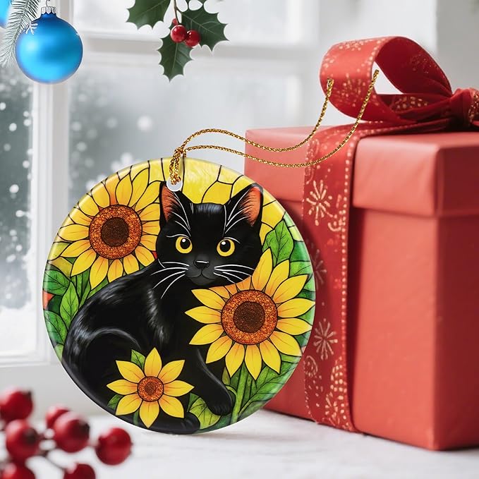 Christmas Ornaments, Dodosky 2.8in Ceramic Black Cat Ornament, Xmas Decor, Christmas Tree Ornaments, Xmas Decorations for Tree, Holiday Ornament, Gifts for Cat Lovers, Pet Gift, Gifts for Women, Mom