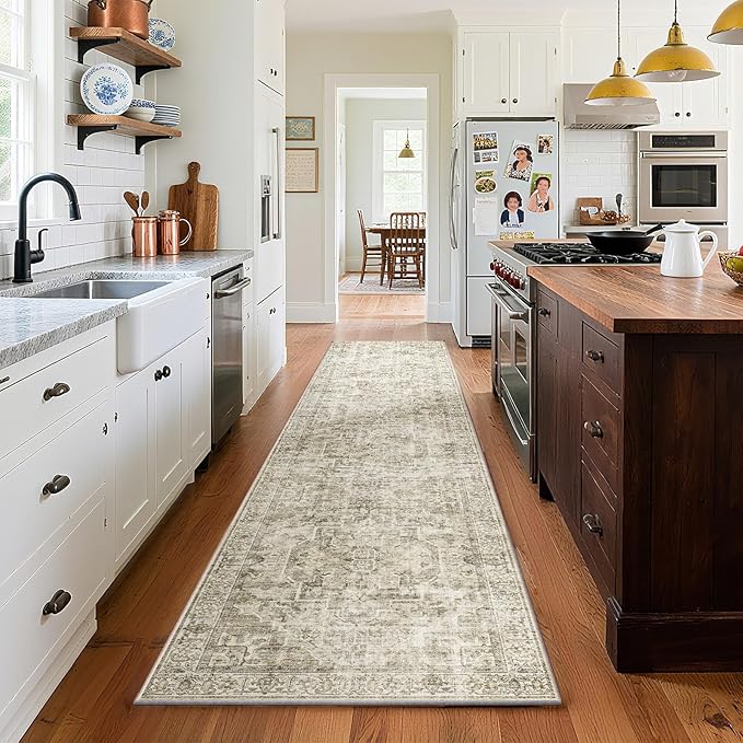 Machine Washable Kitchen Runner Rugs: 2'x10' Hallway Rug Non Slip Low Pile Stain Resistant Soft Carpet Runners for Hallways Indoor Entryway Kitchen Laundry Room Bedroom Farmhouse