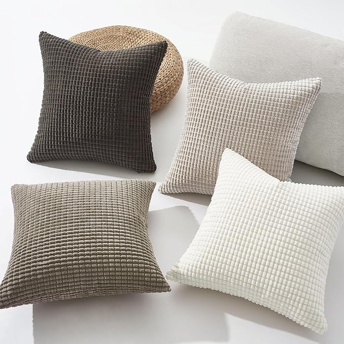 Topfinel Neutral Grey Pillow Covers Set of 4,Boho Sofa Throw Pillows Covers for Couch-Multi Combo 20" x 20" Set of 4-Corduroy Textured Fun Holiday Home Decor Euro Shams