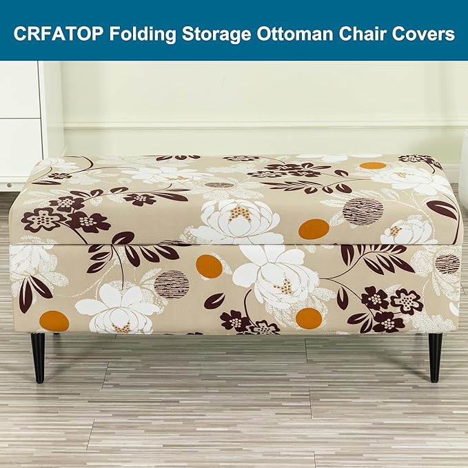 CRFATOP Printed Rectangle Ottoman Stool Cover Stretch Folding Storage Footstool Bench Slipcovers Upholstered Foot Chest Chair Covers Washable Entryway Furniture Protector with Elastic Bands,L,05