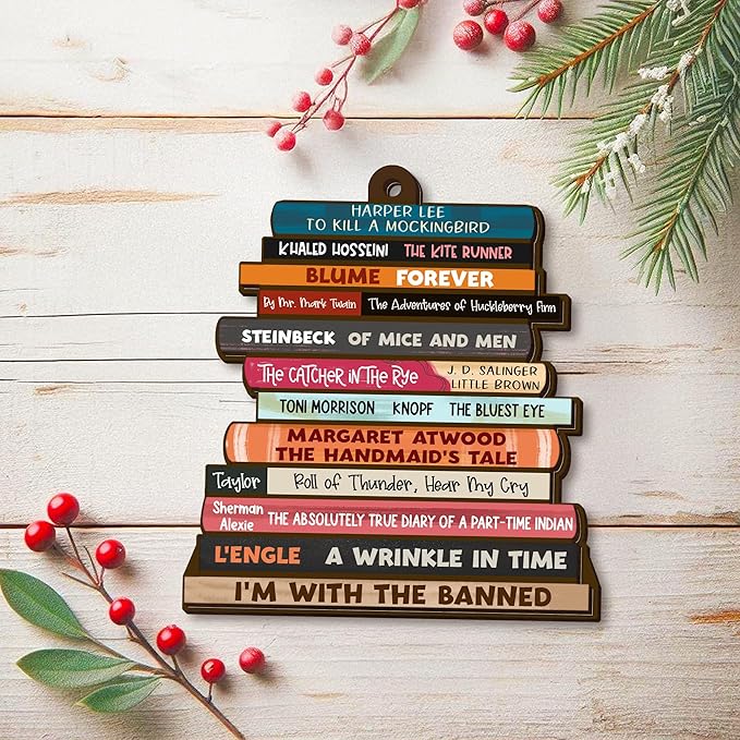GEEMBI Christmas Book Lovers Gifts for Women Men - Wooden Christmas Ornaments 2025 for Tree Decorations - Christmas Nerd Reading Gifts for Readers Book Lovers, Stocking Stuffers for Friend