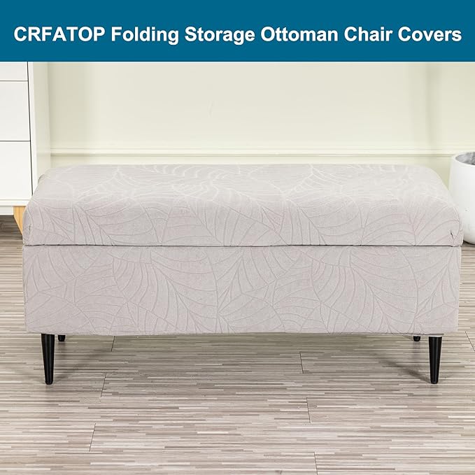 CRFATOP Waterproof Jacquard Ottoman Stool Cover Stretch Folding Storage Footstool Bench Slipcovers Upholstered Foot Chest Chair Covers Washable Entryway Furniture Protector,S,Light Grey