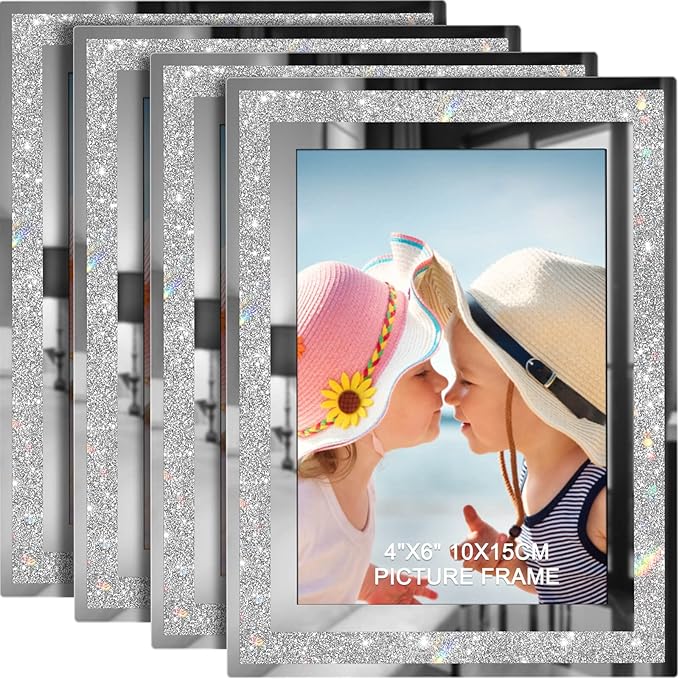 IZIDDO 4x6 Picture Frames Set of 4, Glitter Glass Photo Frame for Tabletop Display, Gift Picture Frame, Horizontally or Vertically