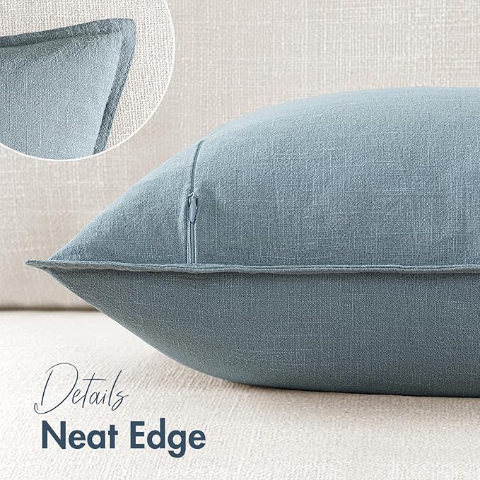 Woaboy 20x20 Inch Set of 2 Decorative Linen Solid Throw Pillow Covers Boho Accent Farmhouse Couch Pillowcases Modern Netural Home Decor for Couch Sofa Living Room Bed,Coastal Blue