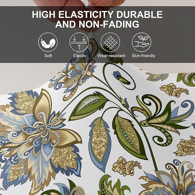 KRFOONN Stretch Ottoman Cover Slipcovers Rectangle Fit Length 27"-35" Footrest Stool Covers Printed Ottoman Cover for Foot Stool Furniture Protector with Non Slip Elastic Bottom, Color 18