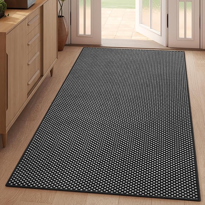 3x5 ft Area Rug Entryway Runner Rug Non Slip Washable, Boho Woven Kitchen Runner Rugs Door Mat Entry Rugs Carpet for Indoor Foyer Backdoor Hallway Floor Bedroom Living Room, Black