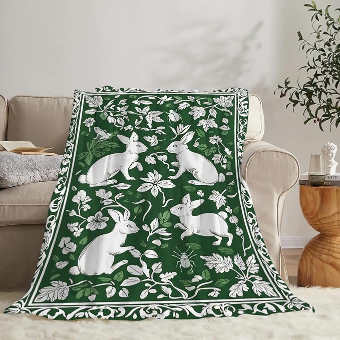 Tijuboni Rabbit Throw Blanket - Botanical Hare Insect - Bunny Gifts for Girls Women Boys Men Kids Adults Soft Flannel Fleece Blanket for Couch Sofa Bed Home Decor 60"x80"