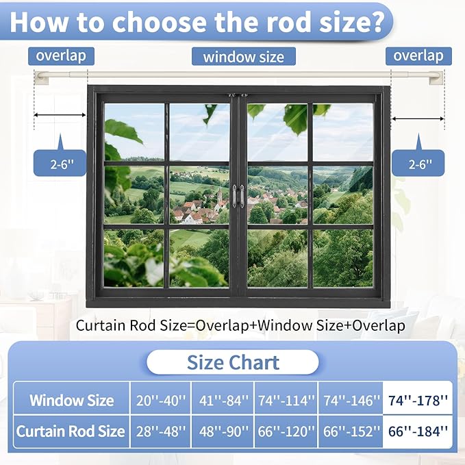 Beige White Curtain Rods for Windows 66-152Inch(5.5-12.7ft) Heavy Duty Wrap Around Blackout Curtain Rods, Extra Long Adjustable Room Darkening Drapery Rod for Bedroom, Living Room & Outdoor Patio