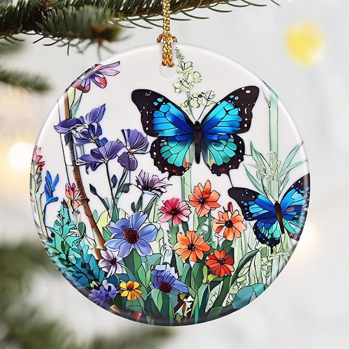 Christmas Ornaments, Dodosky 2.8in Ceramic Hanging Ornament, Xmas Decor, Christmas Tree Ornaments, Xmas Decorations for Tree, Holiday Ornament, Monarch Butterfly Decor, Butterfly Gifts for Women