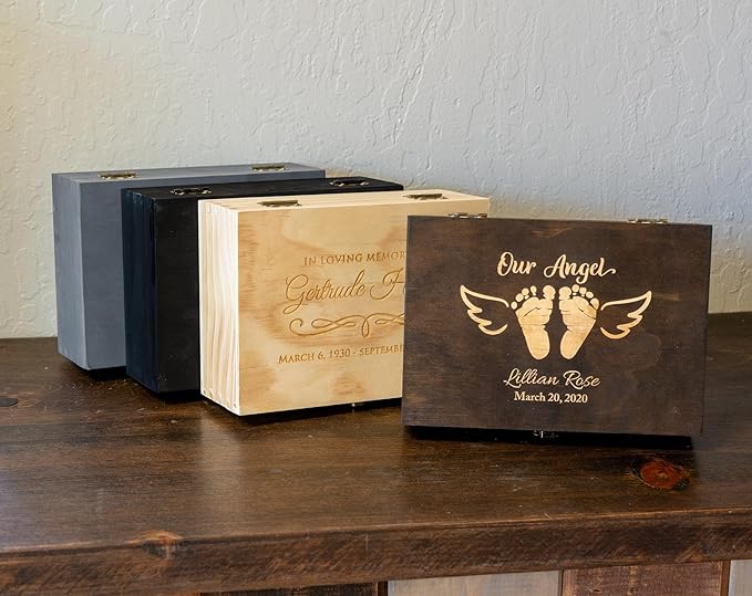 Personalized Memorial Keepsake Box - Custom Engraved Wooden Memory Box for Remembrance Sympathy Gift for Loss of Loved One - Funeral Urn Box for Ashes, Photos, Mementos - Customized Gifts