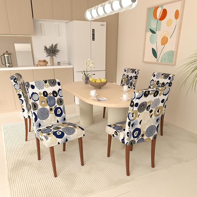 Stretch Dining Chair Covers Set of 6,Floral Print Chair Covers,Soft Removable Washable,Pet Friendly Furniture Protector,Universal Chair Slipcovers for Home, Kitchen,Ceremony Dining Room Seat