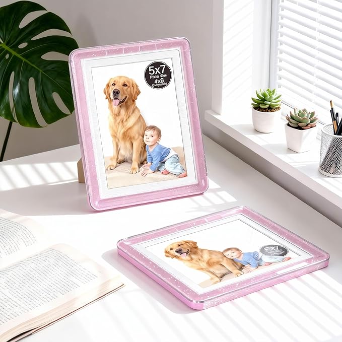 5x7 Picture Frame, Clear Acrylic Photo Frame with White Mat for 4x6 Photos, One-Piece Shatterproof Tool-Free Design, UV-Resistant Waterproof Tabletop Frame for Home Office Decor with 10-Year Warranty