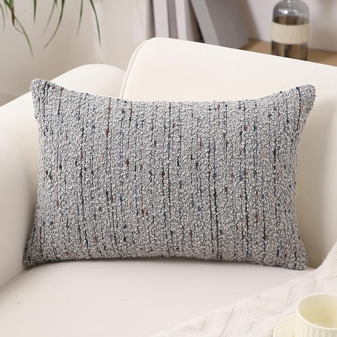 Textured Boucle Lumbar Pillow Covers 12x20 Neutral Striped Throw Pillows Soft Modern Farmhouse Pillow Cases, 1pc Decorative Accent Rectangle Couch Cushion Cover for Bed Chair Sofa, Grey