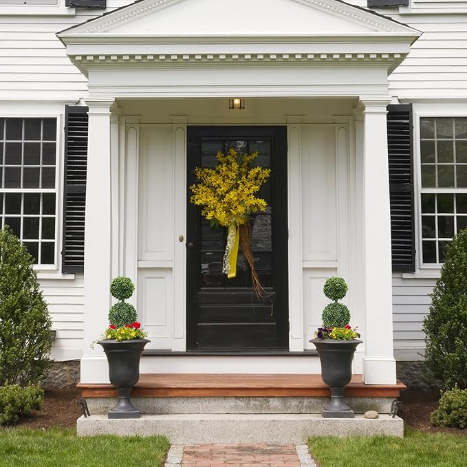 Faux Boxwood Topiary Plants Outdoor 2 Pack 23.6 Inch - Artificial Ball Trees Fake Bush 2 ft Round Shaped Indoor for Backyard, Balcony,Garden, Wedding and Home Décor (24 inches, Boxwood 2 Ball)