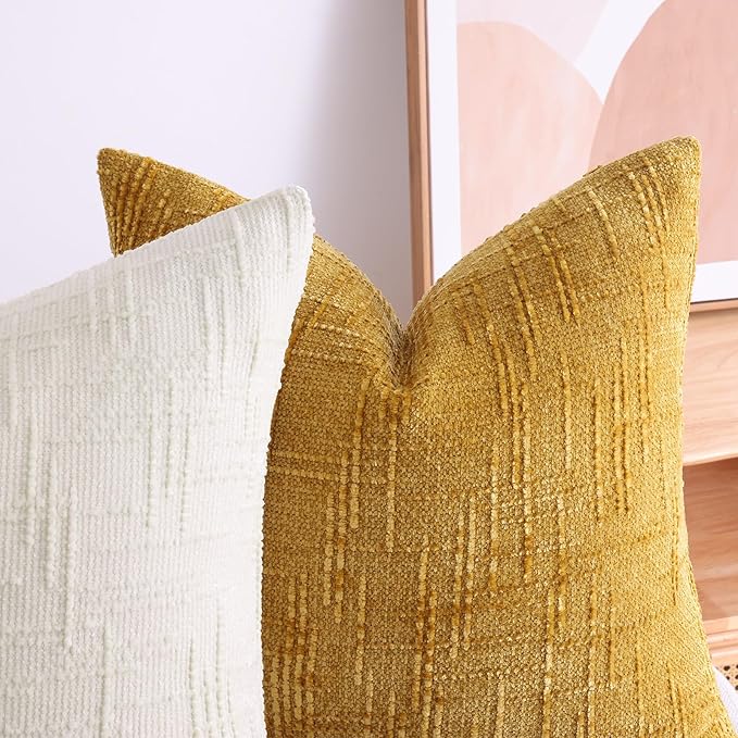 decorUhome Christmas Cream White Chenille Throw Pillow Covers 16x16 Set of 2 Thick Textured Slubby Couch Pillow Covers Farmhouse Accent Modern Neutral Decorative Pillow Cases for Bed Sofa Living Room