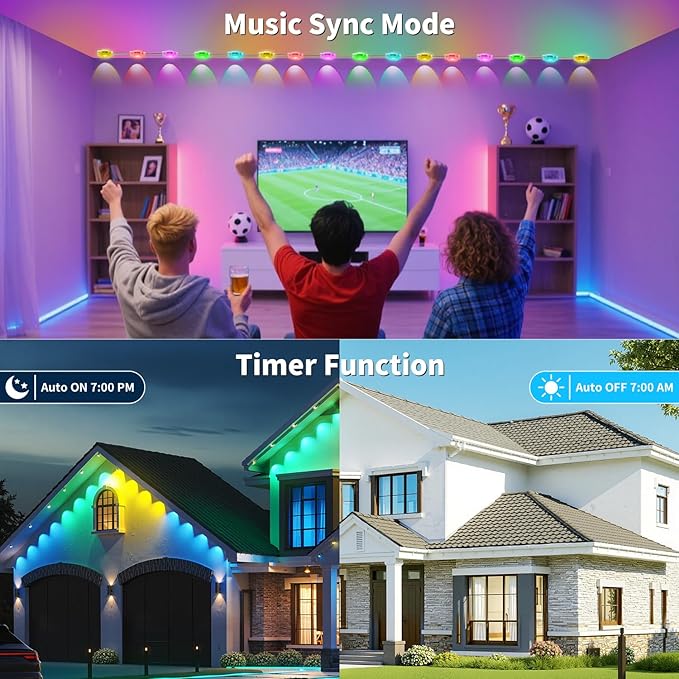 XINKAITE 300FT Permanent Outdoor Lights with 150 LEDs - Smart RGB+IC with 16 Million Colors, IP67 Waterproof, App & Remote Control, Hundreds of Modes for Holidays, Christmas & Home(2 Rolls 150FT)
