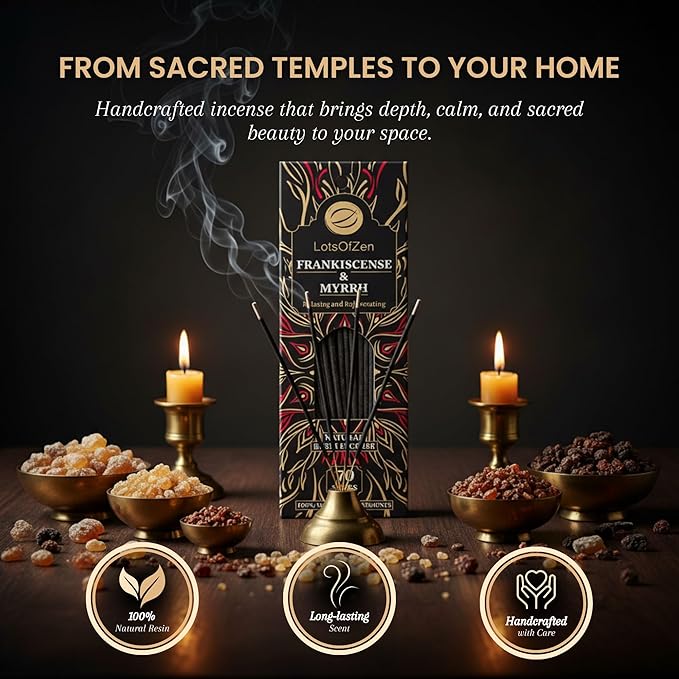 Frankincense and Myrrh Incense Sticks (70 Pack) – Long Burning Natural Resin Smudge Kit for Spiritual Cleansing, Meditation & Energy Balance