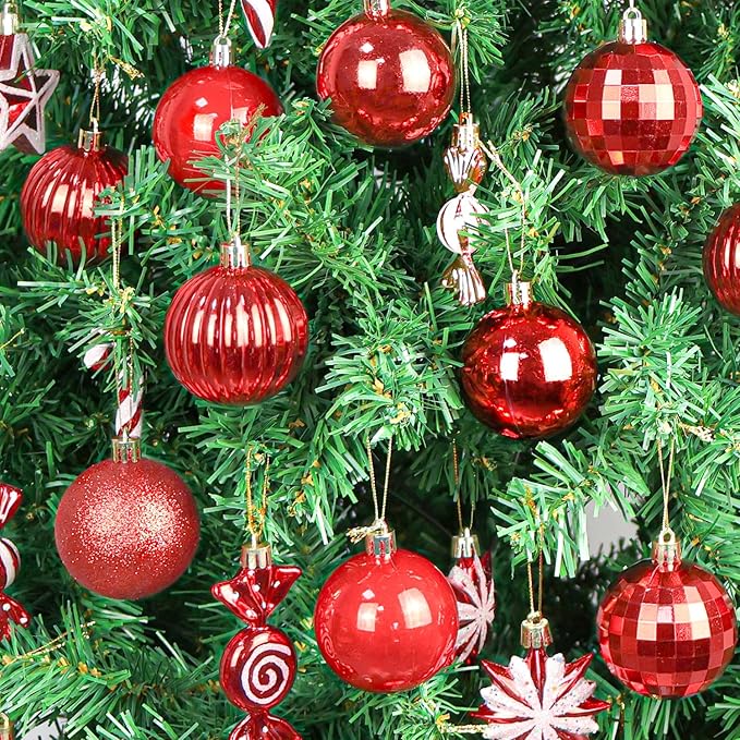 24ct Christmas Balls Ornaments, 2.36 Inch Christmas Tree Balls Ornaments, Decorative Baubles Decorations for Xmas Tree Decor Holiday Party, Red