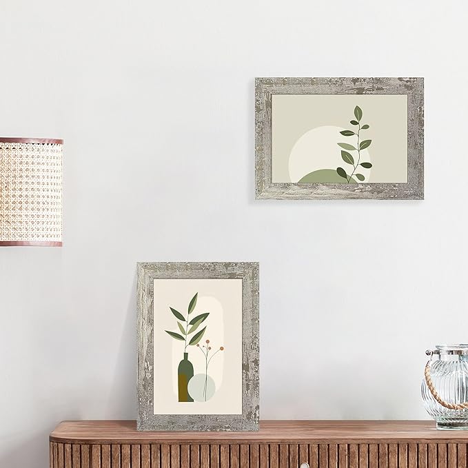 iRahmen 6x9 Picture Frame Set of 4, High Definition Glass Distressed Moss Green Frame, 6 x 9 Rustic Wood Photo Frames for Tabletop Display and Wall Mounting
