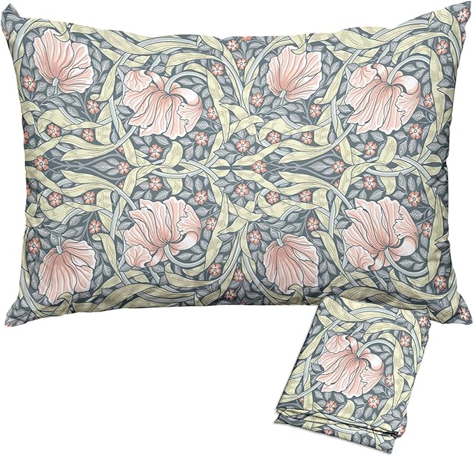 Pink Floral Pillow Protectors with Zipper Standard Size William Morris Flowers Print Pillow Covers Set of 2 Vintage Nature Botanical Pillow Cases Mid Century Modern Bed Pillow Covers 20"x30"