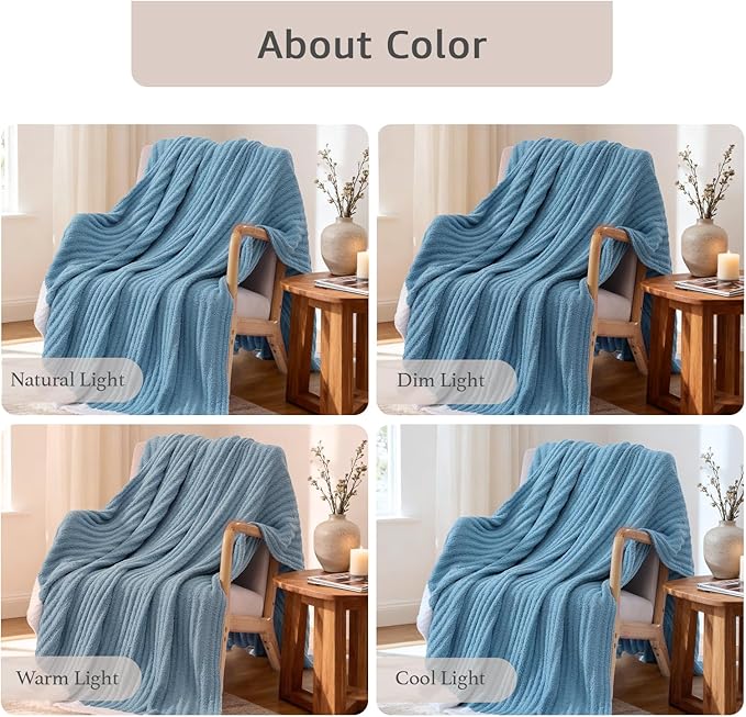 WRENSONGE Striped Throw Blanket, Blue Soft Cozy Fluffy Warm Hand Made Throw Blankets for Couch, Sofa, Chair, Bed, Camping, Picnic, Travel Lightweight Bed Blanket - 50"*60"