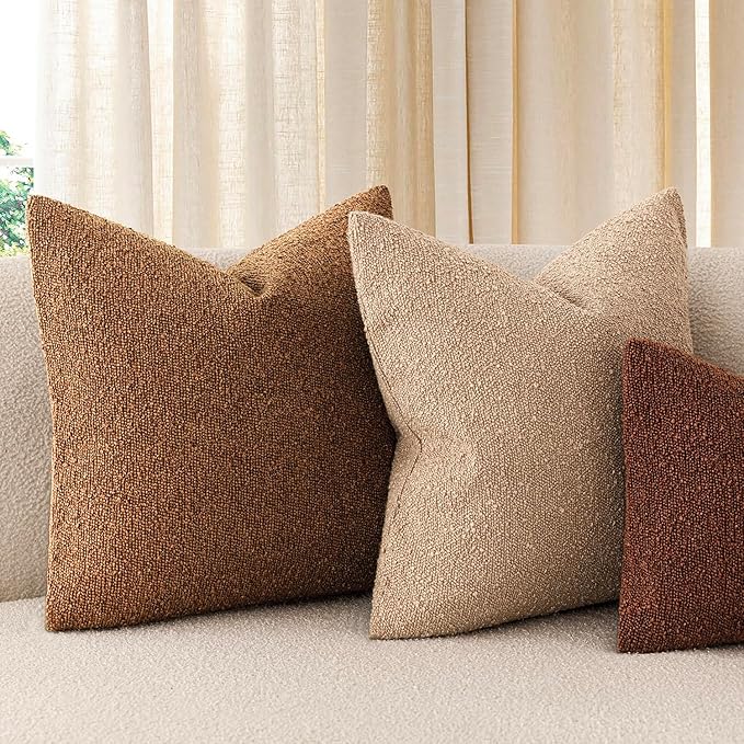 Foindtower Pack of 2 Textured Boucle Throw Pillow Covers Accent Solid Decorative Lumbar Pillow Cases Cozy Couch Cushion Case for Chair Sofa Bedroom Living Room Home Decor 12x20 Inch Hazel Brown