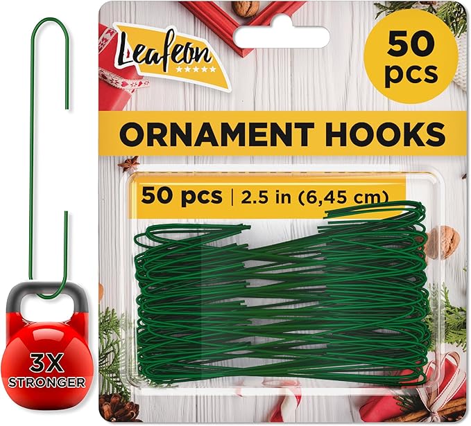 Leafeon 50 Pack Christmas Ornament Hooks – Essential Christmas Ornament Hangers – Great Ornament Hooks for Tree Decoration (Green)