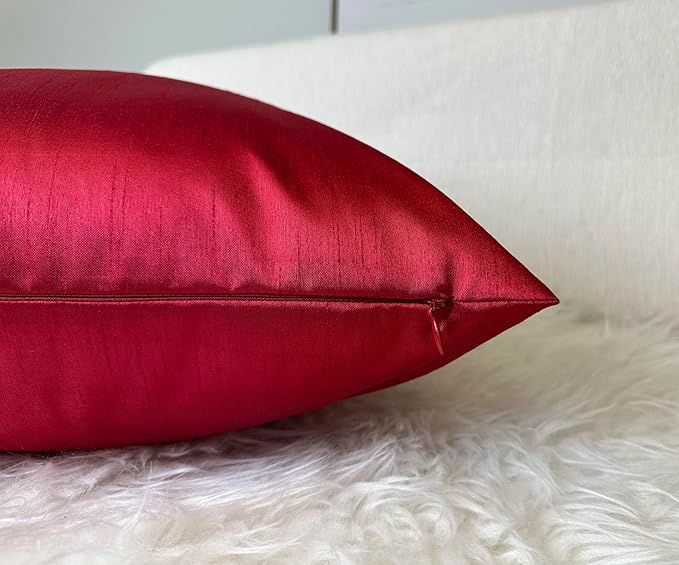 Aiking Home 20x20 Inches Faux Silk Square Throw Pillow Cover, Zipper Closure, Red (Set of 2)