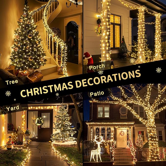 JMEXSUSS Outdoor Christmas Lights Plug in: 315ft 1200 LED Christmas Tree Lights with Remote - 8 Modes Warm White Xmas String Light for Wedding Holiday Yard Party Indoor Decoration