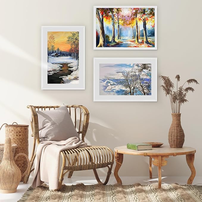 puthiac 8x10 White Oak Wood Picture Frame -8"x10" Frame Wood, 8"x10" Natural Solid Wood Poster Frames for Wall Art Photo and Prints (3 Pack, White)