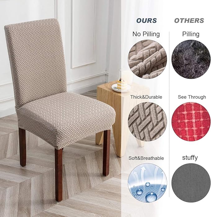 Genina Waterproof Chair Covers for Dining Room Set of 4 Kitchen Chair Covers Parson Dining Chair Slipcover,Khaki