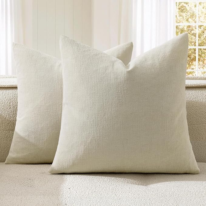 MIULEE Cream Red Couch Pillow Covers 20x20 Inch, Set of 2 Soft Chenille Decorative Square Throw Pillow Covers Farmhouse for Sofa Living Room Bed
