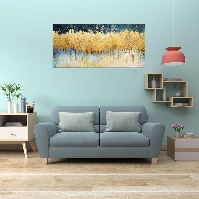 XXMWallArt FC2675 Canvas Wall Art Abstract Golden Forest Painting Modern Decor Abstract Canvas Prints for Living Room Bedroom Kitchen Home and Office Wall Decor