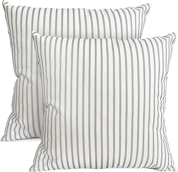 Decorative Throw Pillow Covers Set of 2 Light Gray Striped Pillow Covers 20x20 Inch Throw Pillow Cover Linen Pillowcase Modern Farmhouse Outdoor Pillow Covers for Couch Sofa Living Room