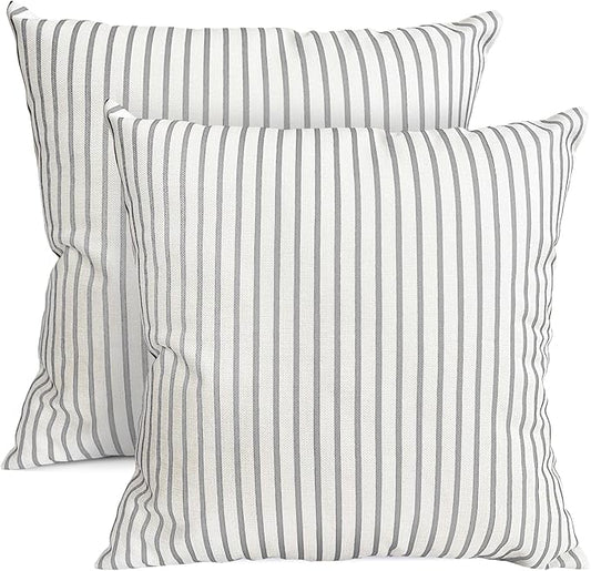 Decorative Throw Pillow Covers Set of 2 Light Gray Striped Pillow Covers 20x20 Inch Throw Pillow Cover Linen Pillowcase Modern Farmhouse Outdoor Pillow Covers for Couch Sofa Living Room