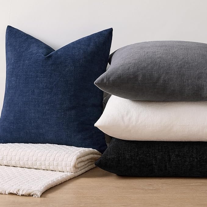MIULEE Dusty Blue Couch Pillow Covers 18x18 Inch, Set of 2 Soft Chenille Decorative Square Throw Pillow Covers Farmhouse for Sofa Living Room Bed