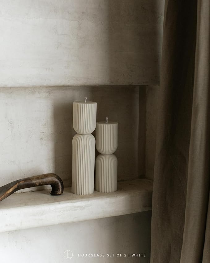 LAWA Hourglass Pillar Candle - Large Beautiful Handmade Pillar Scented Soy Wax Elegant Bubble Aesthetic Candle Housewarming Gift Home Room Shelf Decor Idea - White (Set of 2)