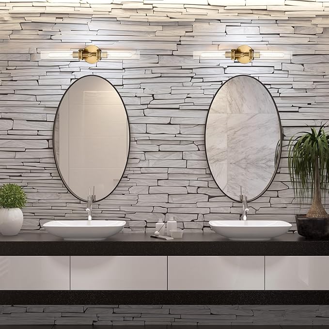 LaLuLa 2-Light Bathroom Vanity Light,Knurled Texture Linear Gold Wall Sconces,Clear Glass Tube Vanity Lighting Fixtures,Modern Wall Mounted Light,Indoor Wall Lights for Living Room,Bedroom,Hallway