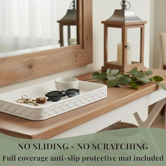 Decorative Tray for Coffee Table - 14” Cream White Concrete with Infinity Twist Design, Coffee Table Tray, Waterproof, Stain-Resistant, Durable, Tray Decor with Anti-Slip Pad, Multi-Use & Eco-Friendly