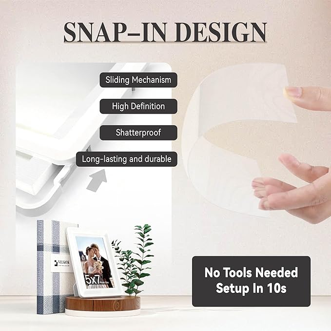White 5x7 Picture Frame with Acrylic Front 2 Pack, ABS Frame for 5x7 or 4x7 Photos, Shatterproof UV-Resistant Tabletop Photo Frame, Vertical/Horizontal Display for Home Décor