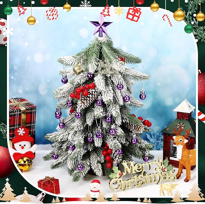 25 Pcs Christmas Balls Ornaments Set Mini Tree Decoration 0. 79 Inch Christmas Ball Tree Topper Star Hanging Ornaments for Party Decoration(Purple)