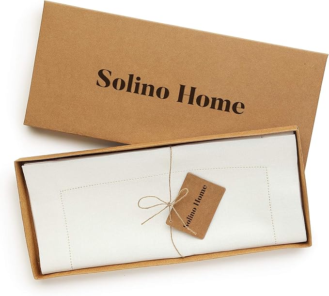 Solino Home Linen Ivory Table Runner 48 Inches - Classic Hemstitch, 100% Pure Linen Coffee Table Runner 14 x 48 Inch Ideal for Dresser Tables - Spring, Easter
