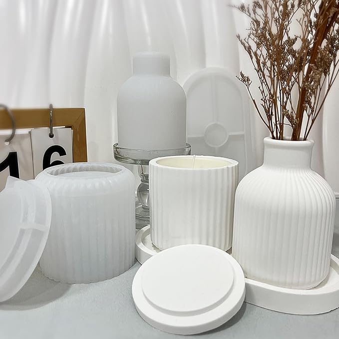 Silicone Resin Mold 3 Pces, Silicone Vase Molds, Resin Tray Mold with Jar Molds, Epoxy Resin Mold for DIY Vase Making, Concrete, Home Decoration, Handmade Gifts, Jewelry Storage