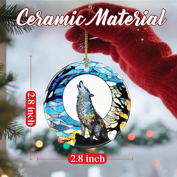Christmas Ornaments, Dodosky 2.8in Ceramic Hanging Ornament, Xmas Decor, Christmas Tree Ornaments, Xmas Decorations for Tree, Holiday Ornament, Gifts for Wolf Lovers, Gifts for Women, Men