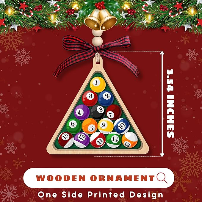 Billiards Christmas Ornaments, Pool Ball Christmas Ornaments - 8 Ball Pool Table Ornament - Billiards Gifts for Men, Players, Lovers - 2 Layered Wood Ornament 2025