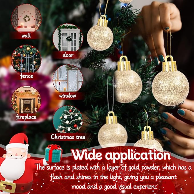 12 Pcs 3Inch Christmas Balls Christmas Tree Decoration Ornaments Shatterproof Glitter Christmas Hanging Balls for Christmas Tree Party Indoor Outdoor Holiday Decoration(Champagne Gold, 3inch-12pcs)