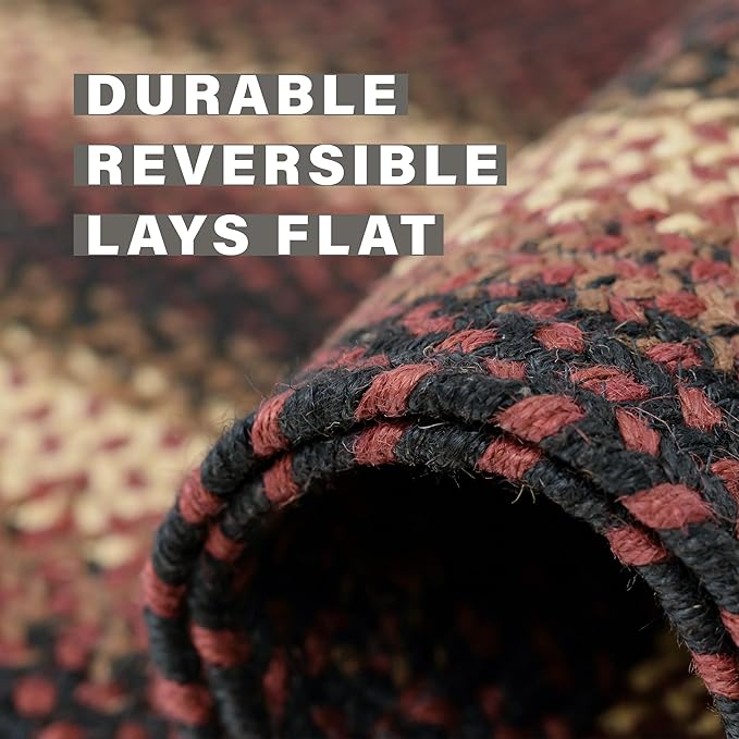 Homespice Prescott Braided Area Rugs 6x9' - Country Primitive Style Red and Black Area Rug for Living Room and Bedroom