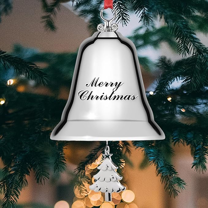 Styleonme Decorative Bells, Christmas Ornaments 2025, Engraved It's Merry Christmas, Silvery Bells Decoration with Pendants Tree